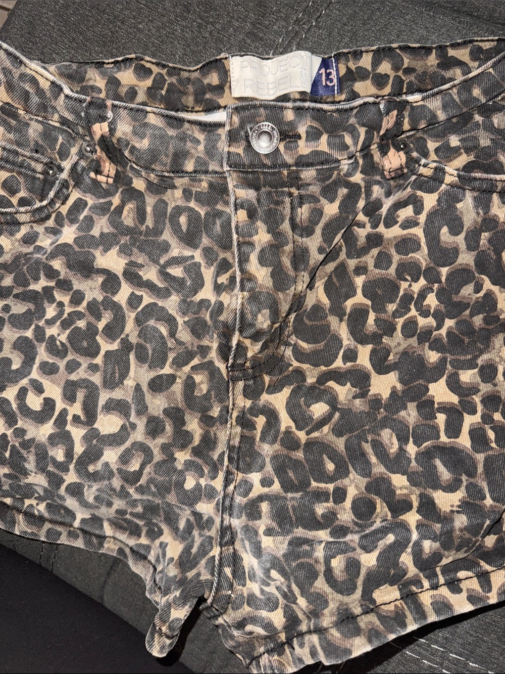 Leopard Print Denim Jean Shorts in Tan and Black